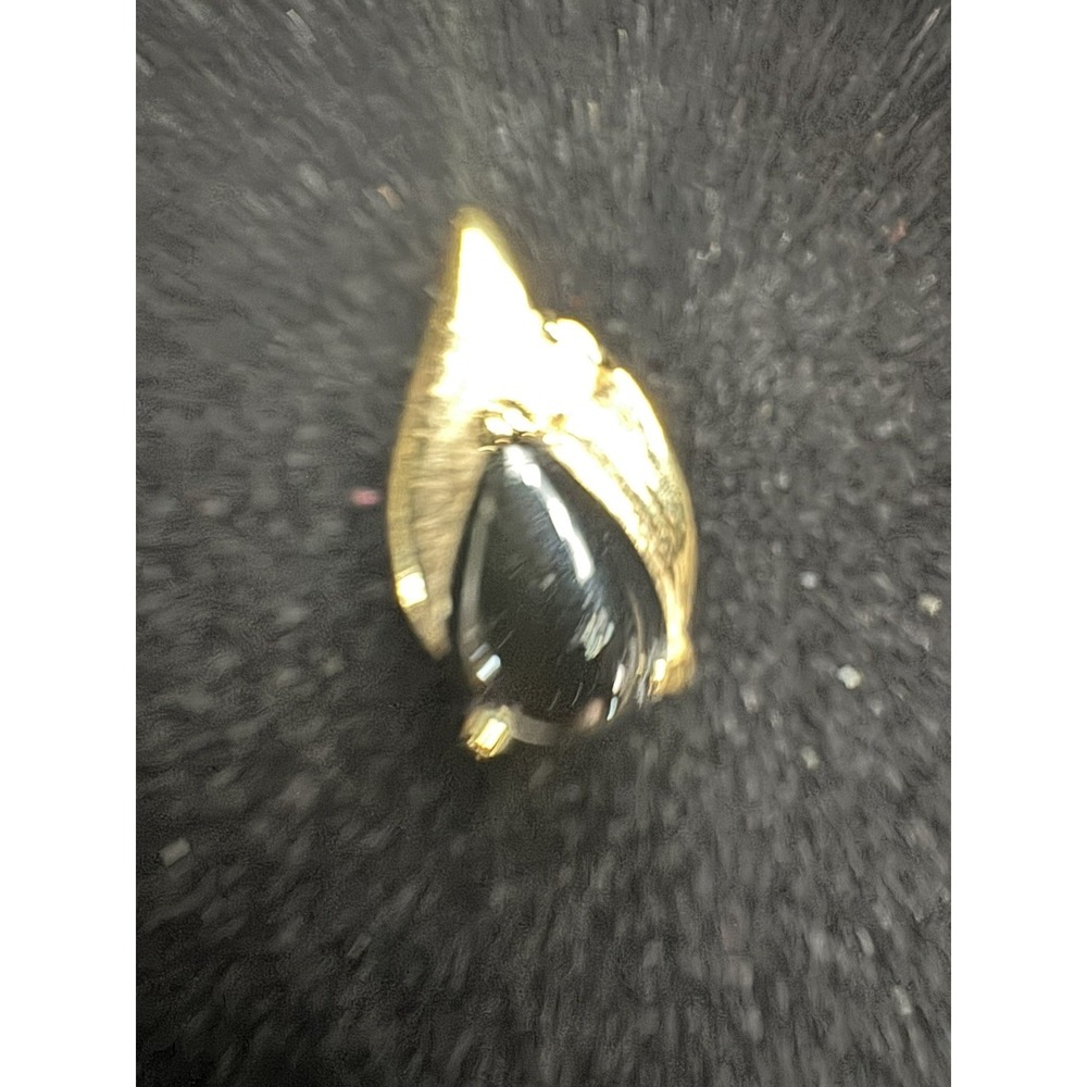 Gold Toned CZ Accent Teardrop Black Stone Charm Pendant